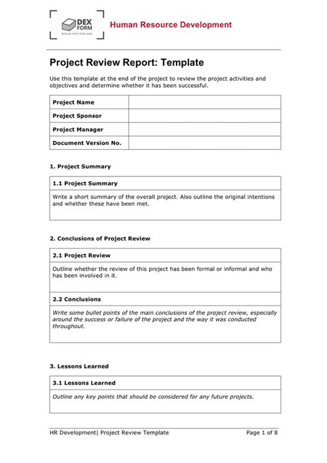 post project review template word